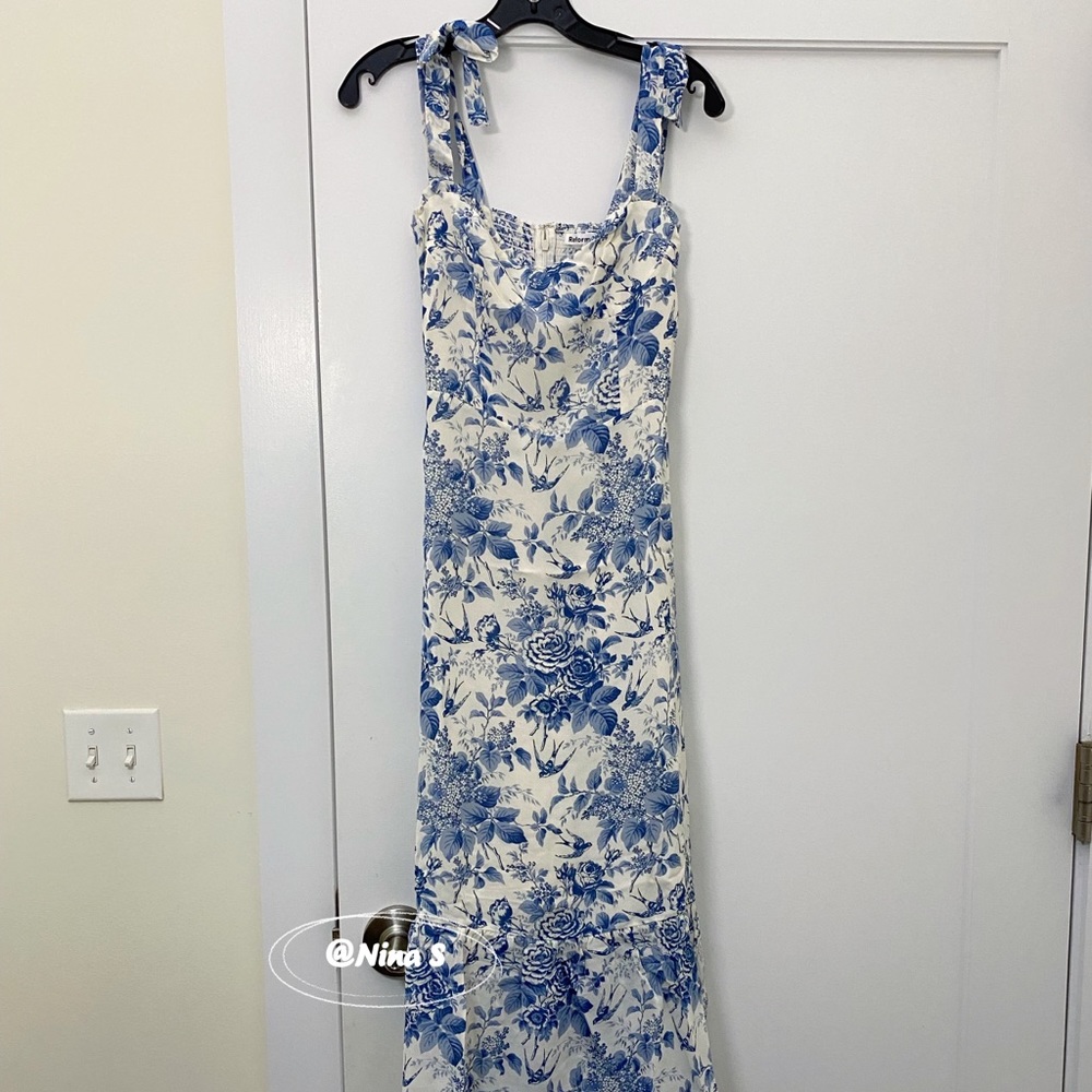 Reformation Blue and White Floral Midi Dress